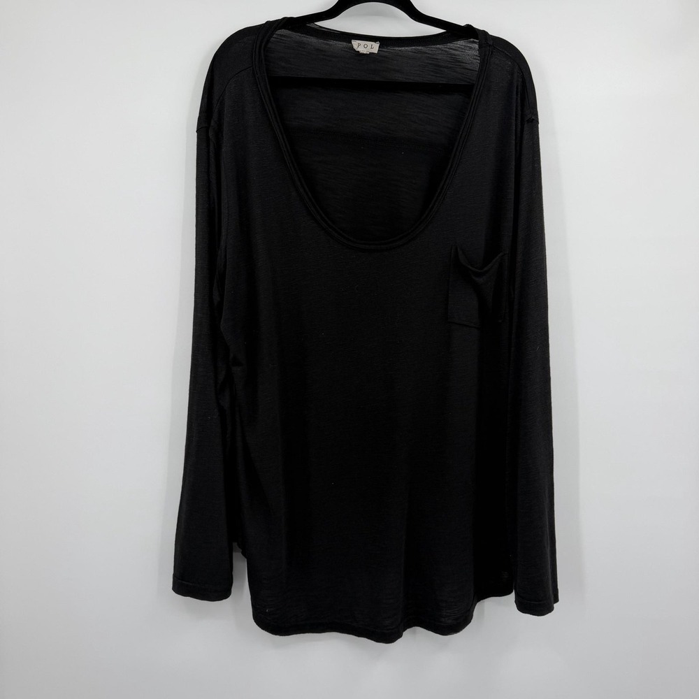 POL Tunic Womens 3XL Black Scoop Neck Long Sleeve Rayon Spandex Pocket
